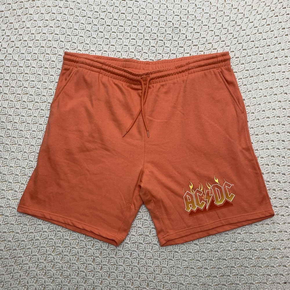 AC/DC Shorts Men's 3XL‎ Sweat Jogger Coral Orange Fleece Drawstring RN#86947